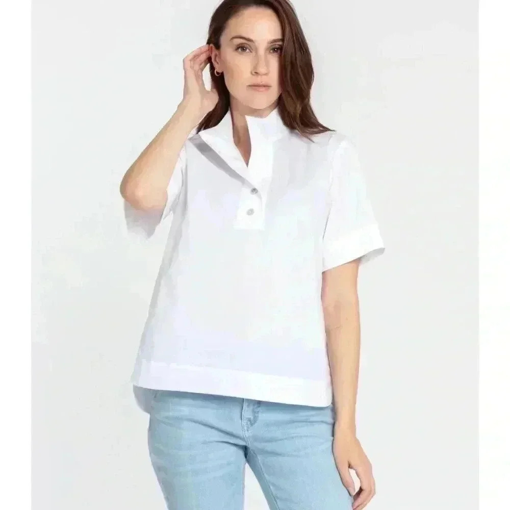 Hinson Wu Aileen Short Sleeve Stand Collar Top